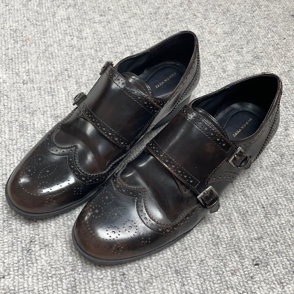 Zara Woman Leather Buckle Brogues